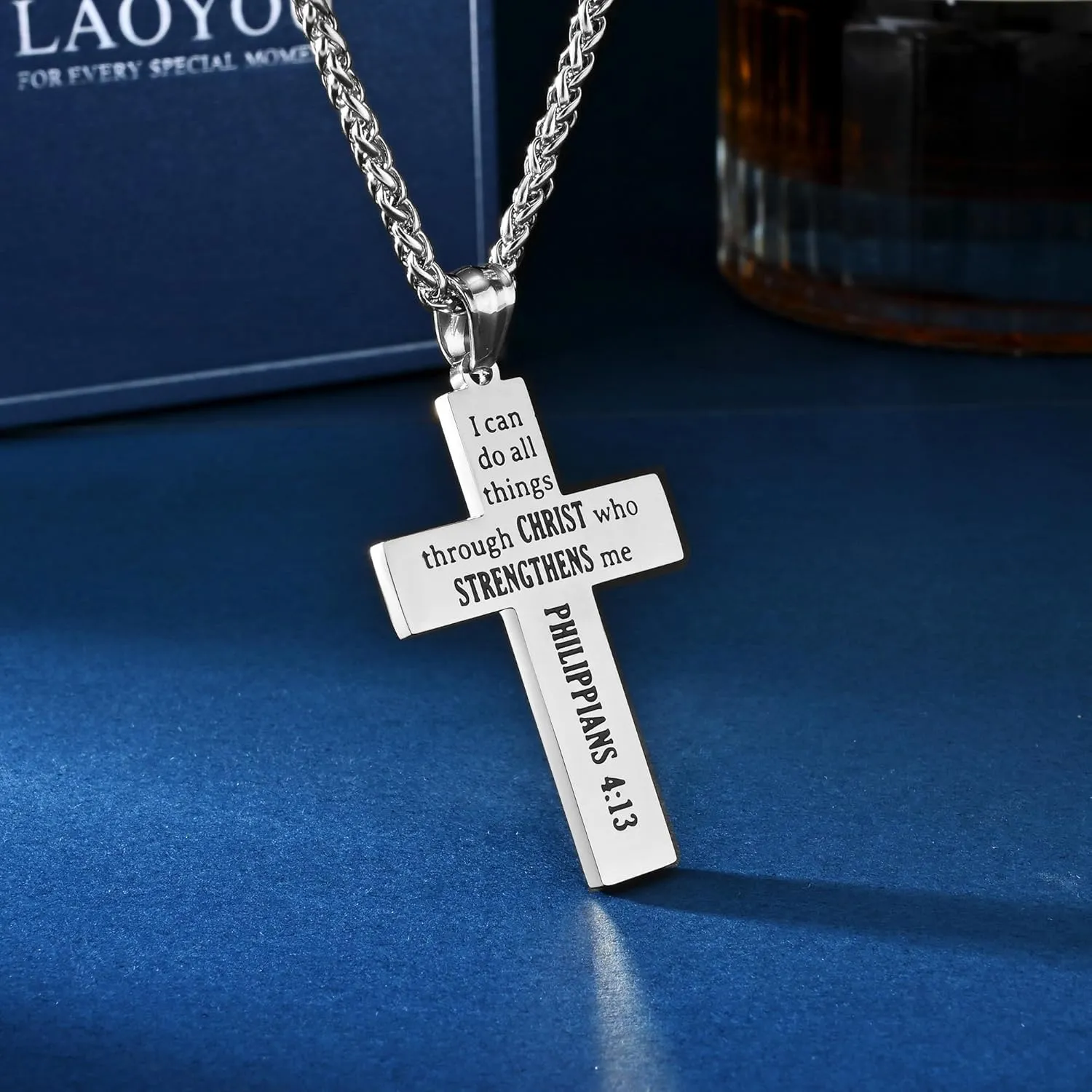 LAOYOU Baseball Cross Necklaces For Men Teenager, Stainless Steel Baseball Necklaces with Inspirational Bible Verse Quote Religious Gifts Silver/Black/Gold