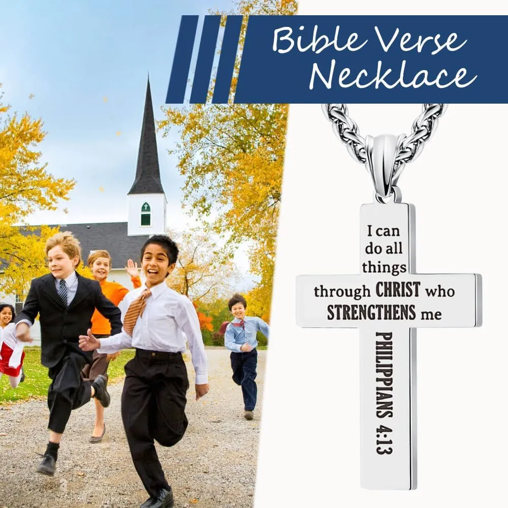 LAOYOU Baseball Cross Necklaces For Men Teenager, Stainless Steel Baseball Necklaces with Inspirational Bible Verse Quote Religious Gifts Silver/Black/Gold