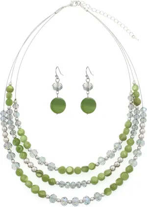 Layered Beaded Statement Necklaces with Earrings Multi Strand Crystal Beads Choker Necklaces for Women Fashion Costume Jewelry Party Gifts