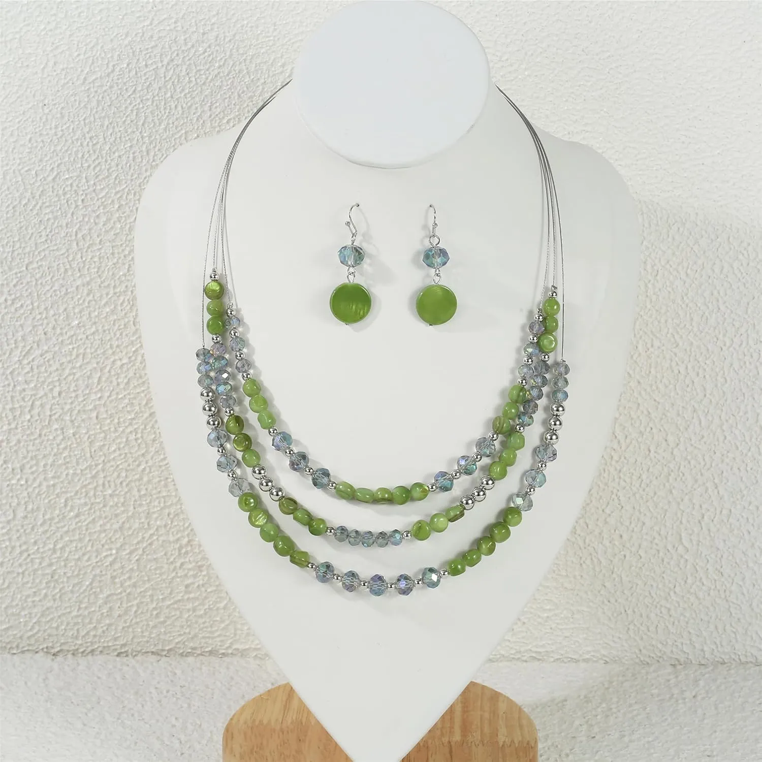 Layered Beaded Statement Necklaces with Earrings Multi Strand Crystal Beads Choker Necklaces for Women Fashion Costume Jewelry Party Gifts