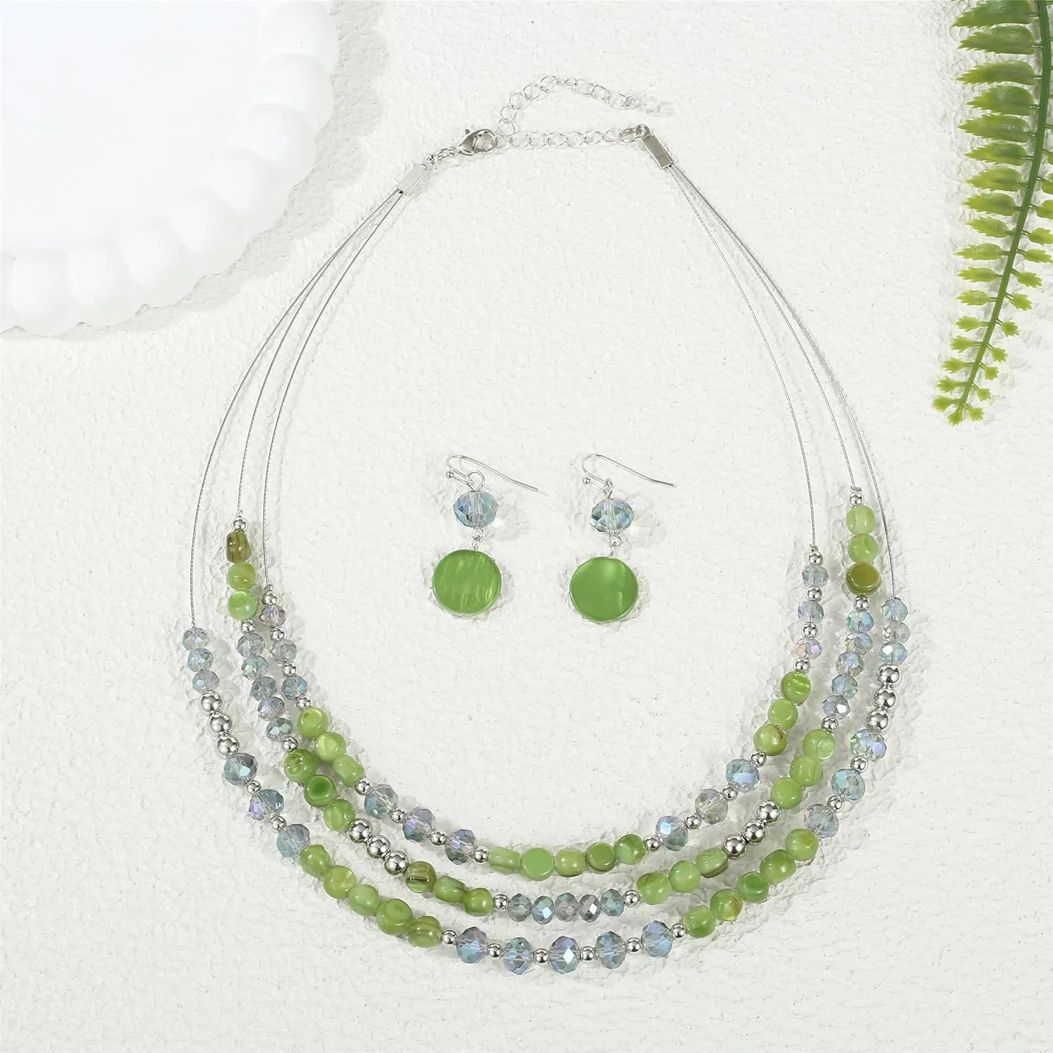 Layered Beaded Statement Necklaces with Earrings Multi Strand Crystal Beads Choker Necklaces for Women Fashion Costume Jewelry Party Gifts