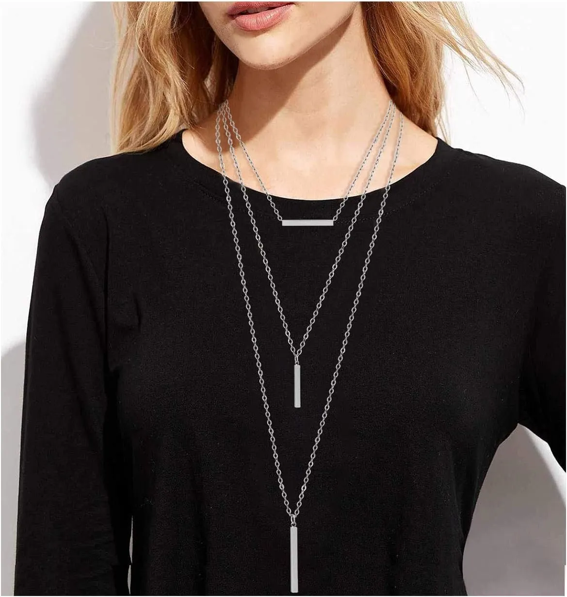 Layered Chain Necklaces for Women Boho Vertical Bar Pendant Necklace Set Minimalist Y Necklaces for Beach Parties Summer Jewelry Set