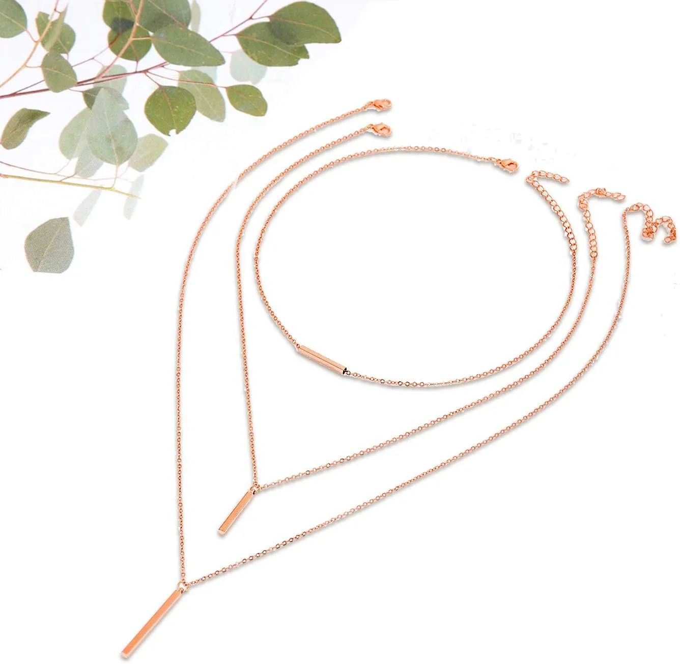 Layered Chain Necklaces for Women Boho Vertical Bar Pendant Necklace Set Minimalist Y Necklaces for Beach Parties Summer Jewelry Set