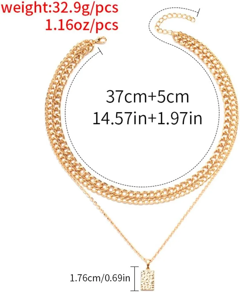 Layered Gold Geometric Pendant Necklaces for Women,Trendy Punk Statement Necklaces Chunky Chain Stackable Necklace,Charm Birthday Party Jewelry Gifts
