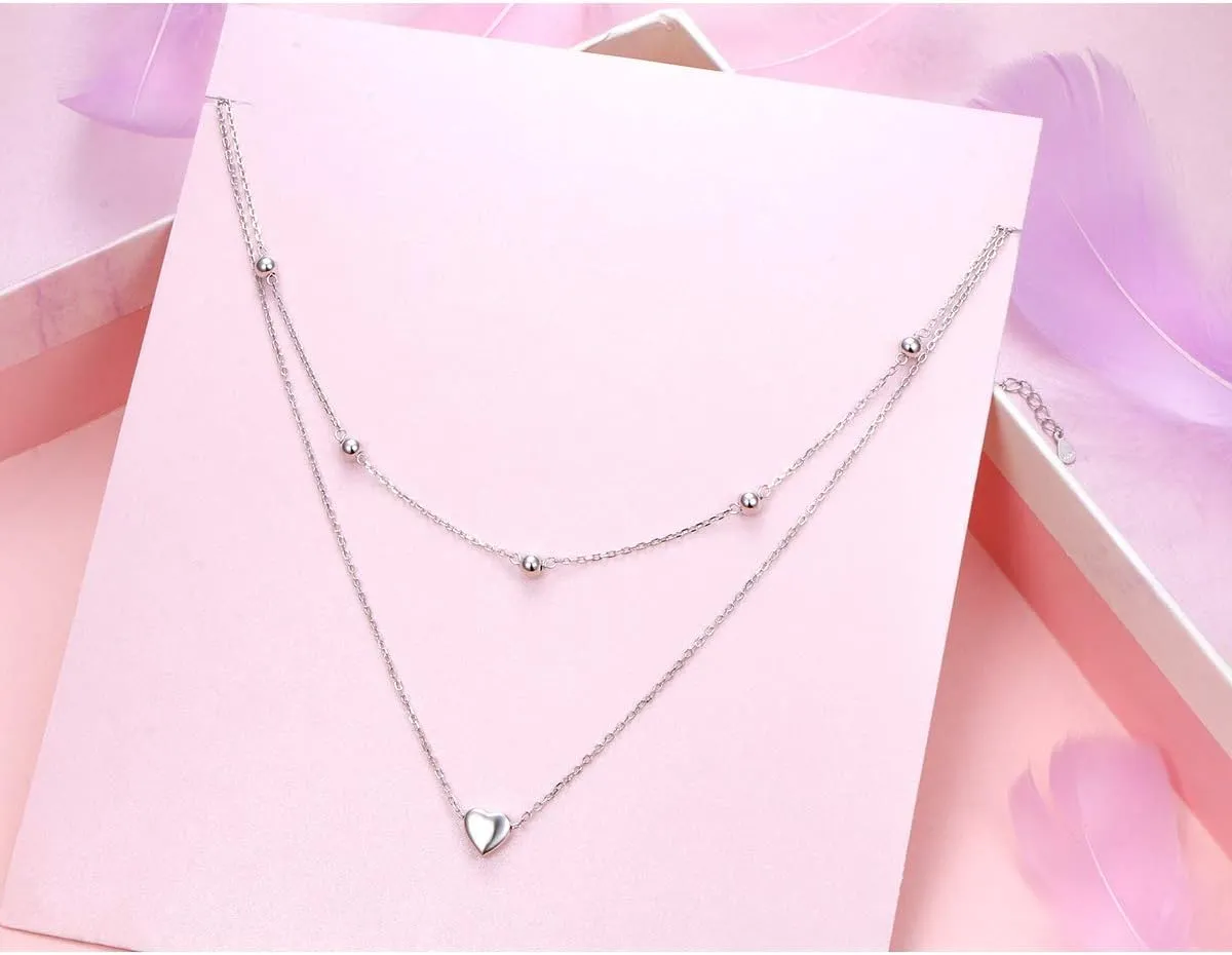 Layered Necklaces for Women S925 Sterling Silver Chokers Necklace for Women Circle/Heart/Double Circle/Cross/Star/Evil Eye Necklace Handmade Bead Necklace Adjustable