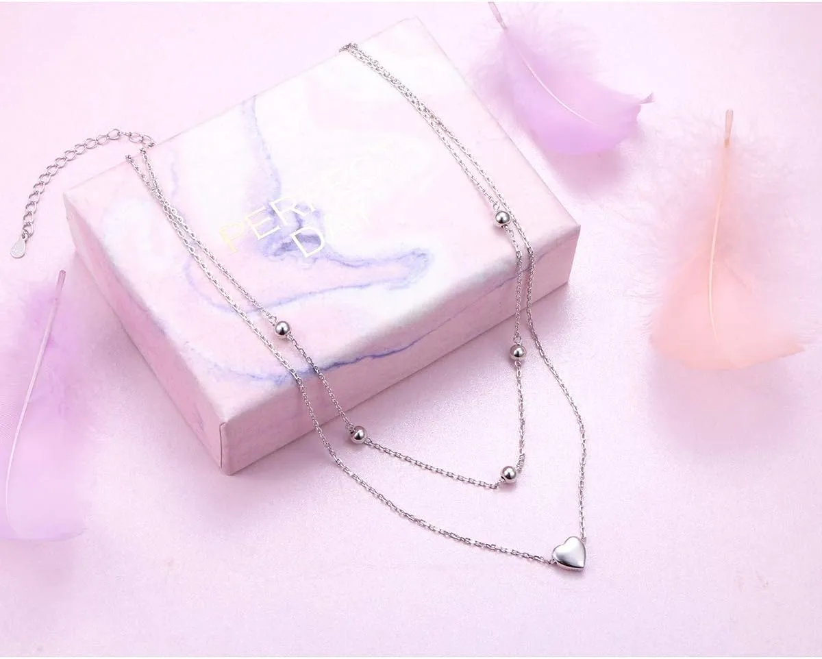 Layered Necklaces for Women S925 Sterling Silver Chokers Necklace for Women Circle/Heart/Double Circle/Cross/Star/Evil Eye Necklace Handmade Bead Necklace Adjustable