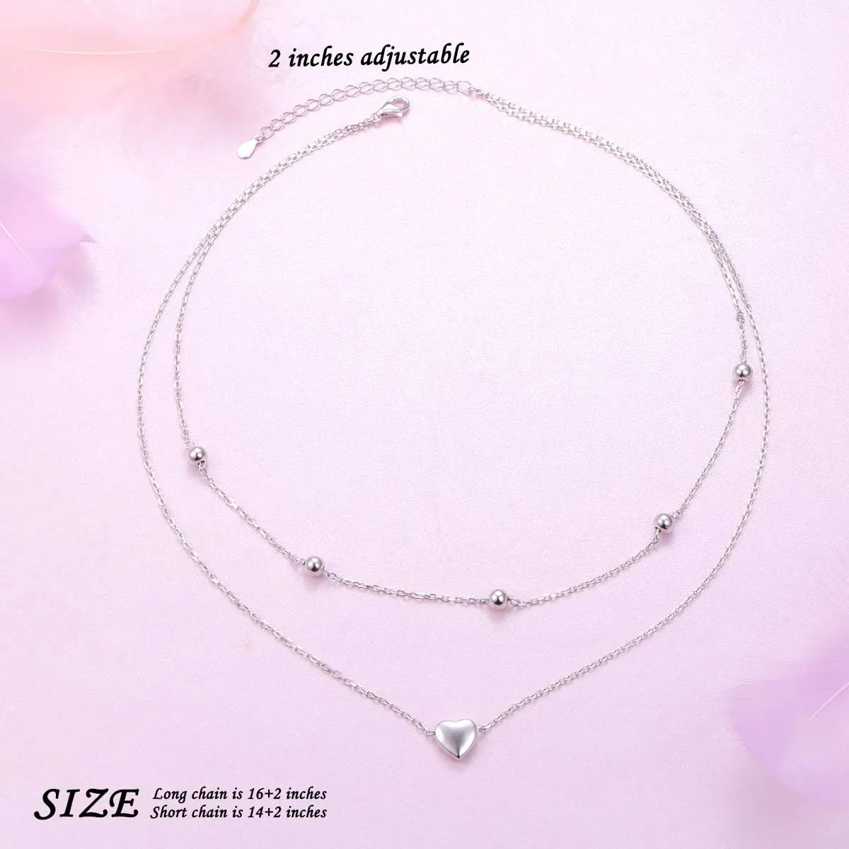 Layered Necklaces for Women S925 Sterling Silver Chokers Necklace for Women Circle/Heart/Double Circle/Cross/Star/Evil Eye Necklace Handmade Bead Necklace Adjustable