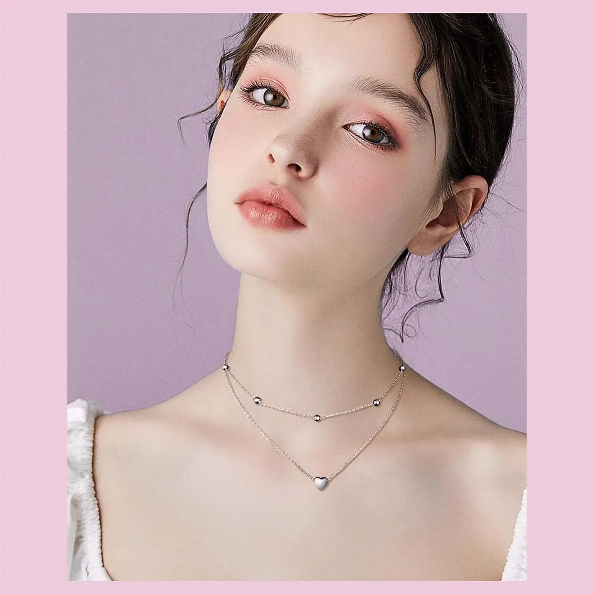 Layered Necklaces for Women S925 Sterling Silver Chokers Necklace for Women Circle/Heart/Double Circle/Cross/Star/Evil Eye Necklace Handmade Bead Necklace Adjustable