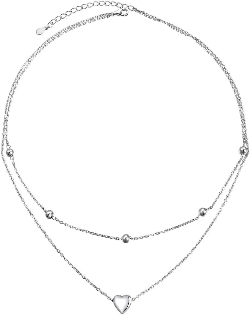 Layered Necklaces for Women S925 Sterling Silver Chokers Necklace for Women Circle/Heart/Double Circle/Cross/Star/Evil Eye Necklace Handmade Bead Necklace Adjustable