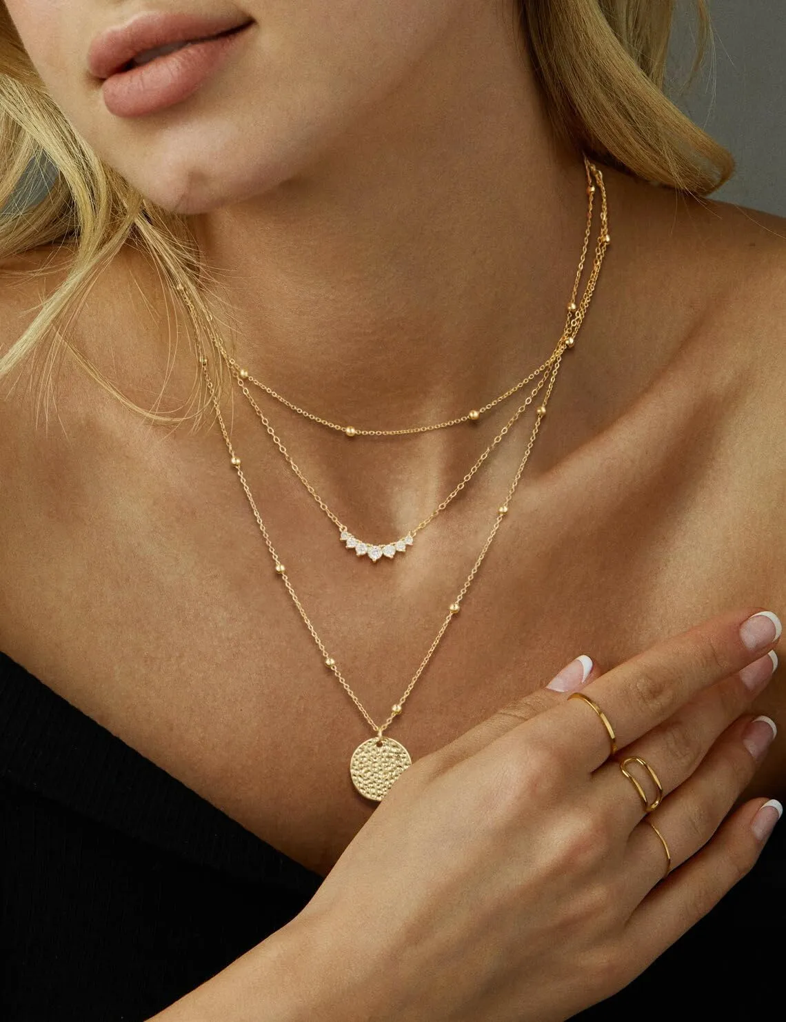 Layered Necklaces for Women,14K Gold/Silver Necklace Set Simple Layered Necklaces Herringbone Twisted Lip Chain Dainty Pendant Necklace Jewelry