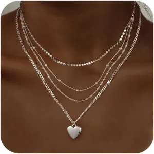 Layered Necklaces for Women,14K Gold/Silver Necklace Set Simple Layered Necklaces Herringbone Twisted Lip Chain Dainty Pendant Necklace Jewelry