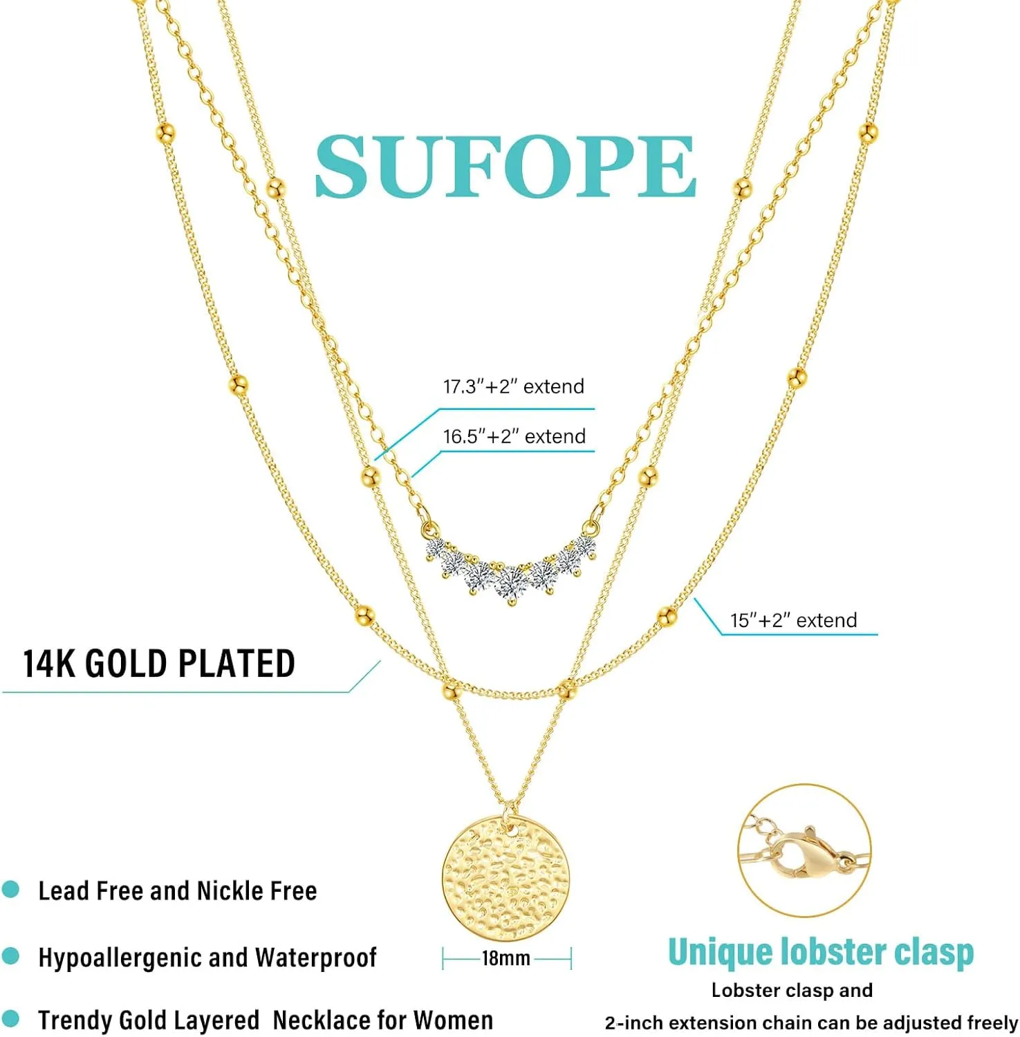 Layered Necklaces for Women,14K Gold/Silver Necklace Set Simple Layered Necklaces Herringbone Twisted Lip Chain Dainty Pendant Necklace Jewelry