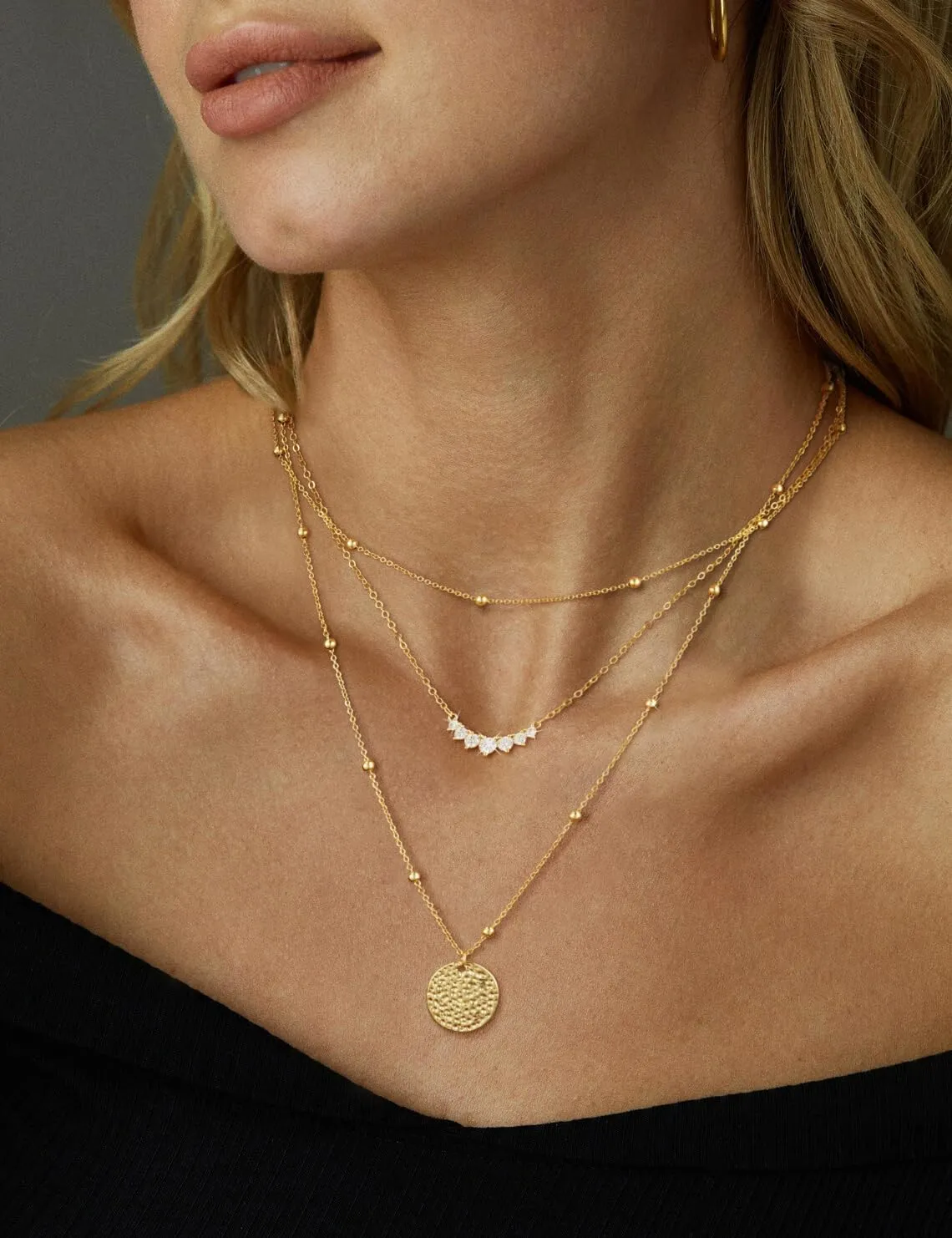 Layered Necklaces for Women,14K Gold/Silver Necklace Set Simple Layered Necklaces Herringbone Twisted Lip Chain Dainty Pendant Necklace Jewelry