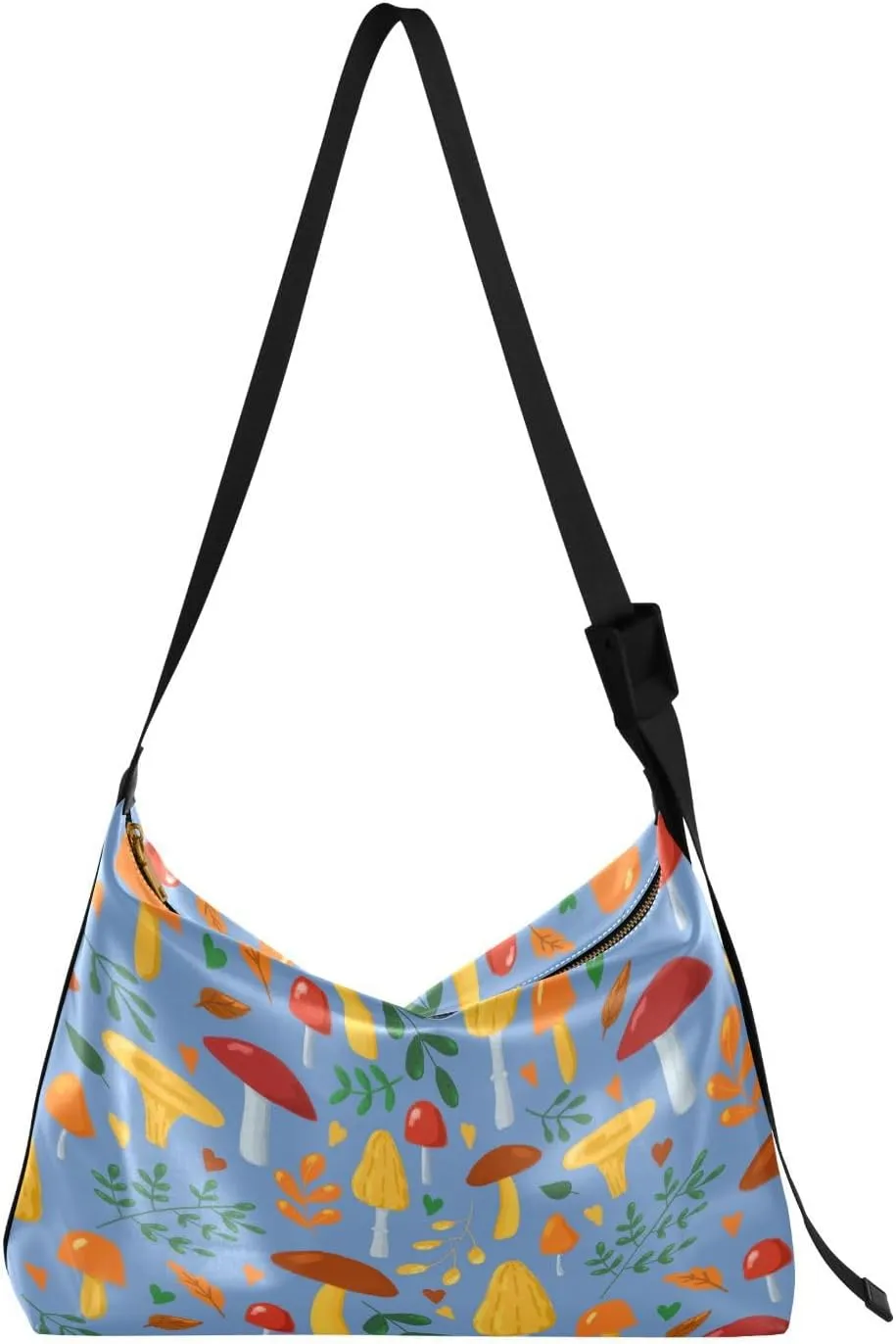 Leaves and Mushrooms Pattern Hobo Crossbody Bags for Women Leather Large Shoulder Bag Cross Body Trendy Womens Tote Bags Handbag for Travel Shopping