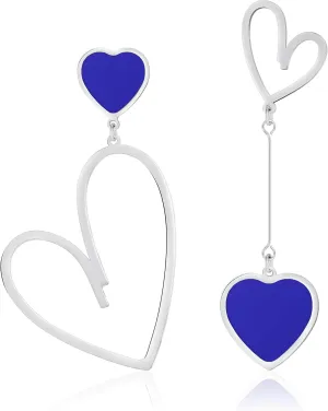 Linawe Titanium Stainless Steel Heart Dangle Earrings for Women - Trendy, Gold/Silver/Rose Gold Big Drop, Mismatched Love, Asymmetrical