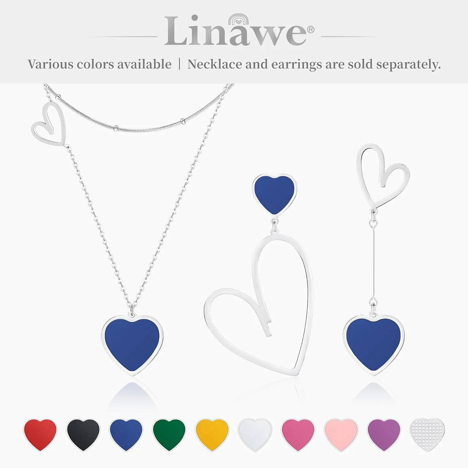 Linawe Titanium Stainless Steel Heart Dangle Earrings for Women - Trendy, Gold/Silver/Rose Gold Big Drop, Mismatched Love, Asymmetrical