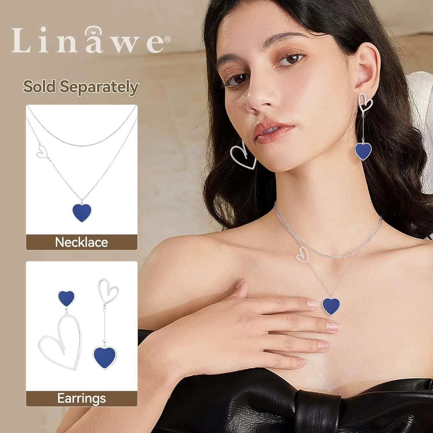 Linawe Titanium Stainless Steel Heart Dangle Earrings for Women - Trendy, Gold/Silver/Rose Gold Big Drop, Mismatched Love, Asymmetrical