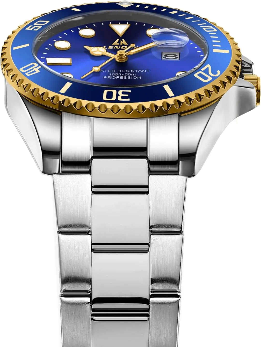 LN LENQIN Mens Watches Stainless Steel Waterproof Analog Quartz Watch for Men with Date Luminous Fashion Wristwatch