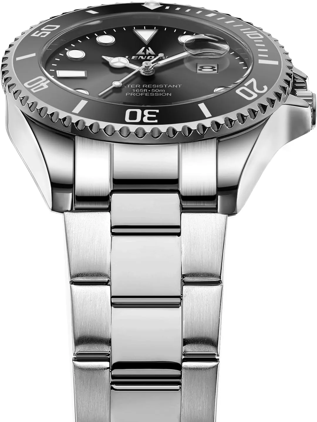 LN LENQIN Mens Watches Stainless Steel Waterproof Analog Quartz Watch for Men with Date Luminous Fashion Wristwatch