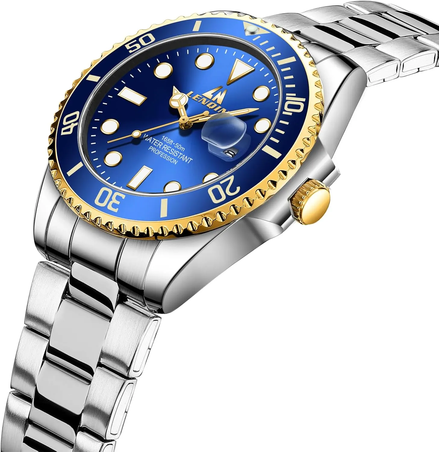 LN LENQIN Mens Watches Stainless Steel Waterproof Analog Quartz Watch for Men with Date Luminous Fashion Wristwatch