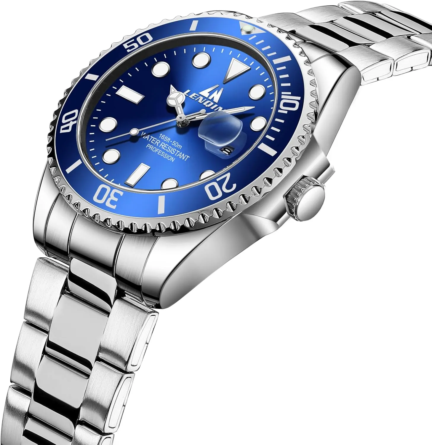 LN LENQIN Mens Watches Stainless Steel Waterproof Analog Quartz Watch for Men with Date Luminous Fashion Wristwatch