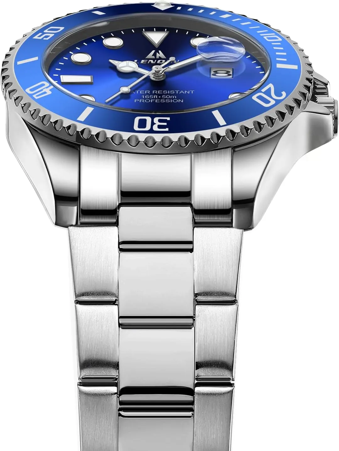LN LENQIN Mens Watches Stainless Steel Waterproof Analog Quartz Watch for Men with Date Luminous Fashion Wristwatch