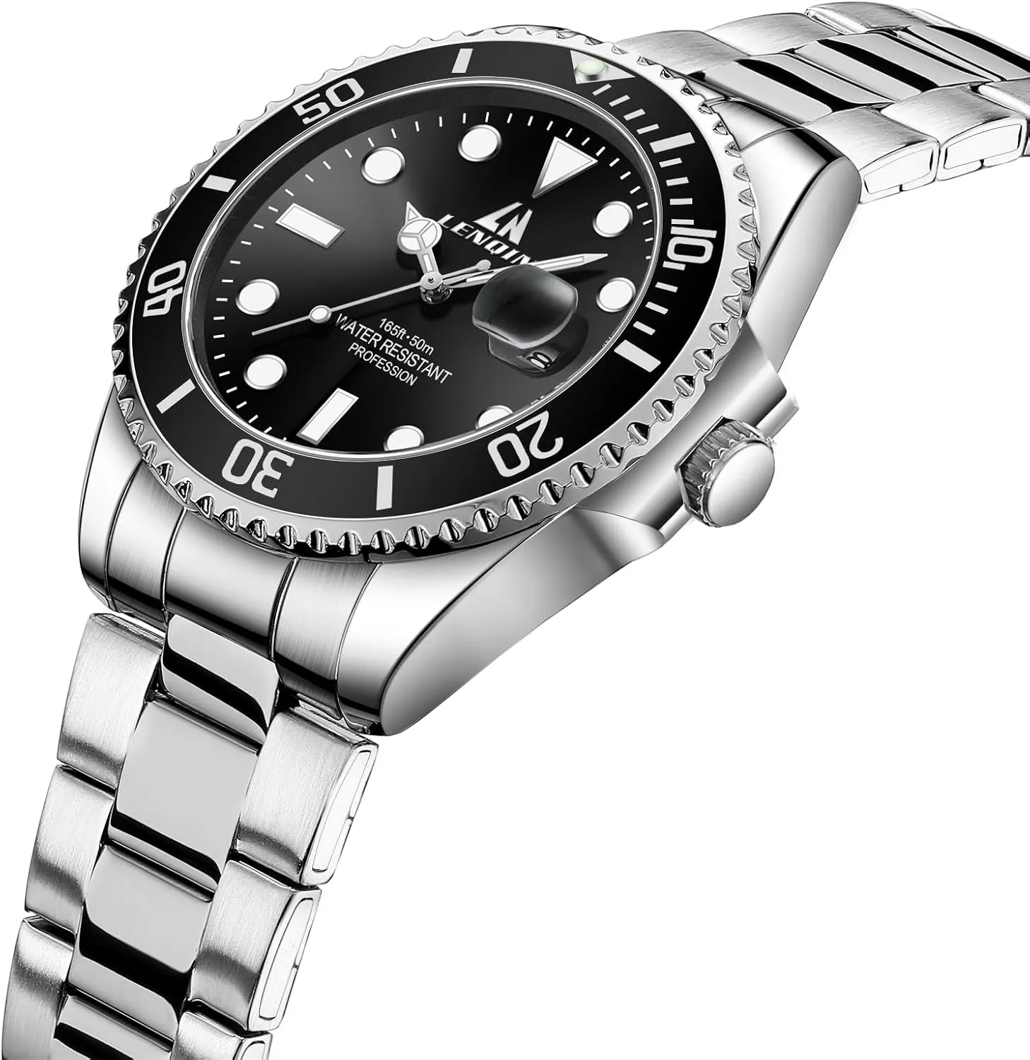 LN LENQIN Mens Watches Stainless Steel Waterproof Analog Quartz Watch for Men with Date Luminous Fashion Wristwatch