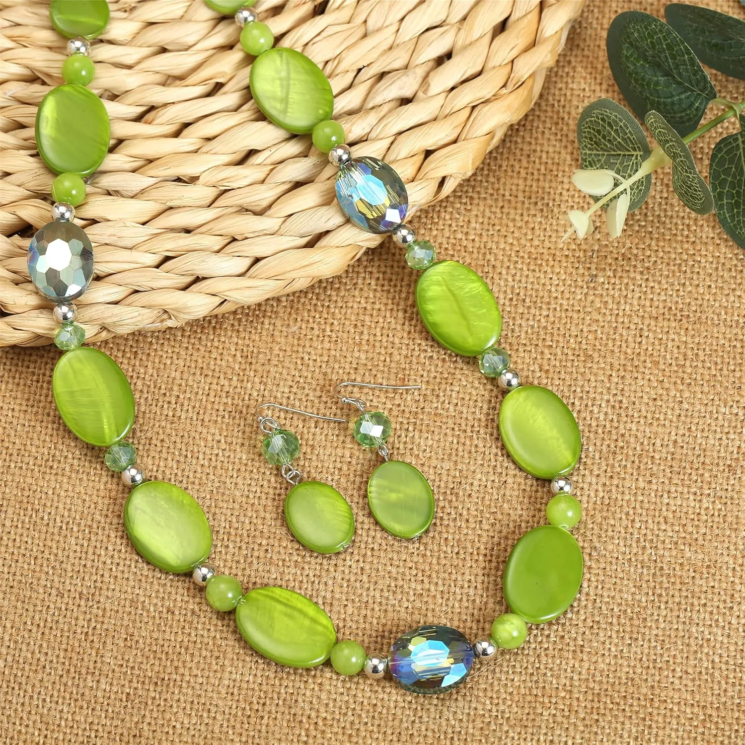 Long Beads Necklaces for Women Glass Crystal Beads Sweater Chain Statement Necklaces with Colorful Beads Fashion Jewelry Necklace and Earrings Set