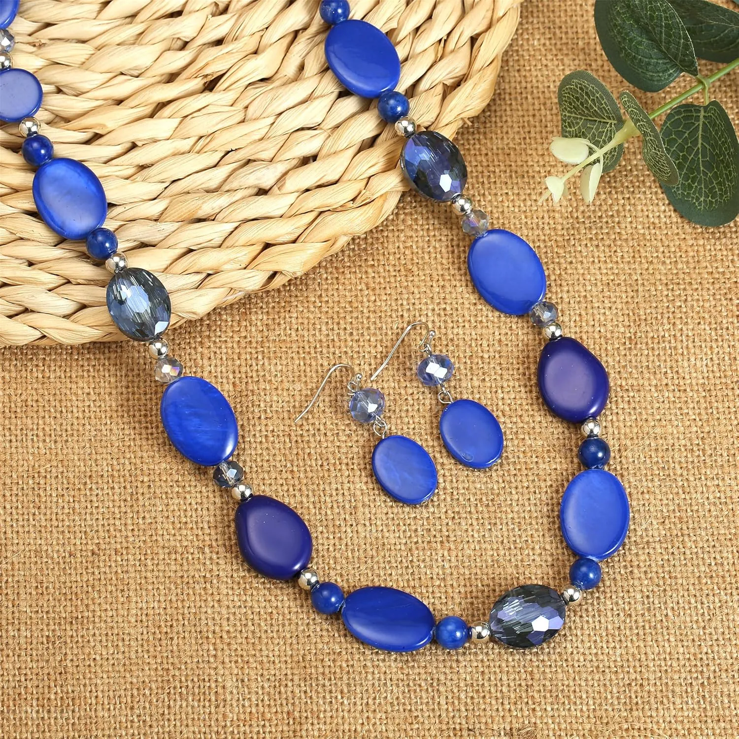 Long Beads Necklaces for Women Glass Crystal Beads Sweater Chain Statement Necklaces with Colorful Beads Fashion Jewelry Necklace and Earrings Set
