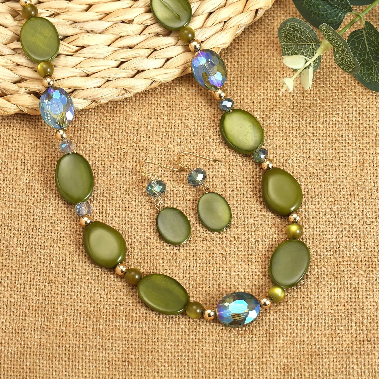 Long Beads Necklaces for Women Glass Crystal Beads Sweater Chain Statement Necklaces with Colorful Beads Fashion Jewelry Necklace and Earrings Set