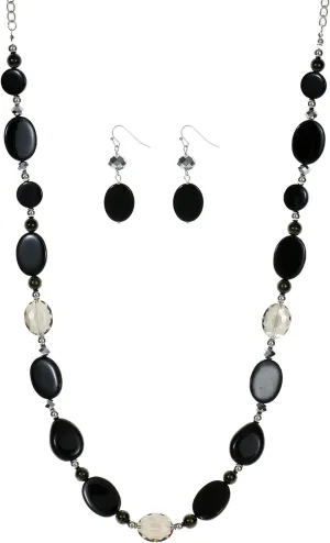Long Beads Necklaces for Women Glass Crystal Beads Sweater Chain Statement Necklaces with Colorful Beads Fashion Jewelry Necklace and Earrings Set