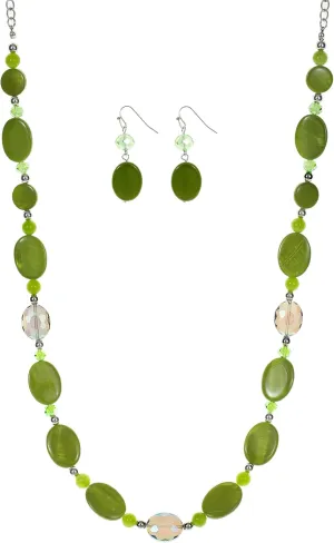 Long Beads Necklaces for Women Glass Crystal Beads Sweater Chain Statement Necklaces with Colorful Beads Fashion Jewelry Necklace and Earrings Set