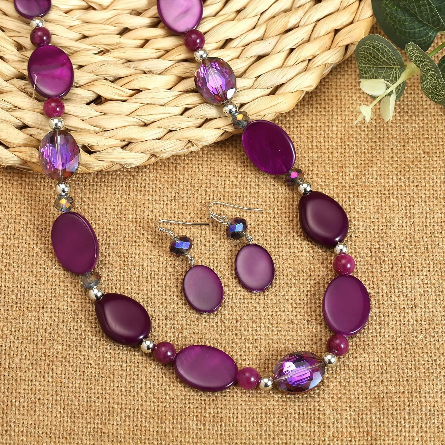 Long Beads Necklaces for Women Glass Crystal Beads Sweater Chain Statement Necklaces with Colorful Beads Fashion Jewelry Necklace and Earrings Set