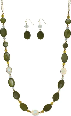 Long Beads Necklaces for Women Glass Crystal Beads Sweater Chain Statement Necklaces with Colorful Beads Fashion Jewelry Necklace and Earrings Set