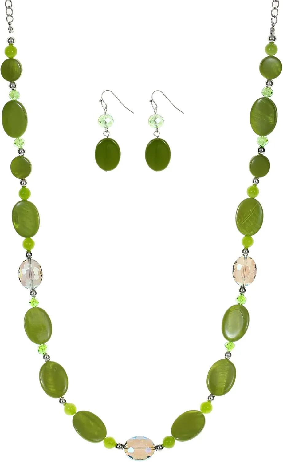 Long Beads Necklaces for Women Glass Crystal Beads Sweater Chain Statement Necklaces with Colorful Beads Fashion Jewelry Necklace and Earrings Set