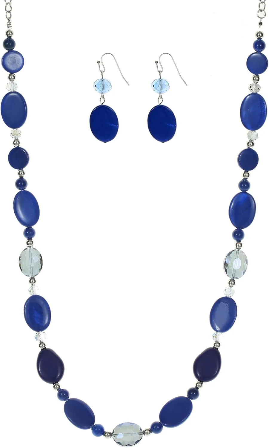 Long Beads Necklaces for Women Glass Crystal Beads Sweater Chain Statement Necklaces with Colorful Beads Fashion Jewelry Necklace and Earrings Set