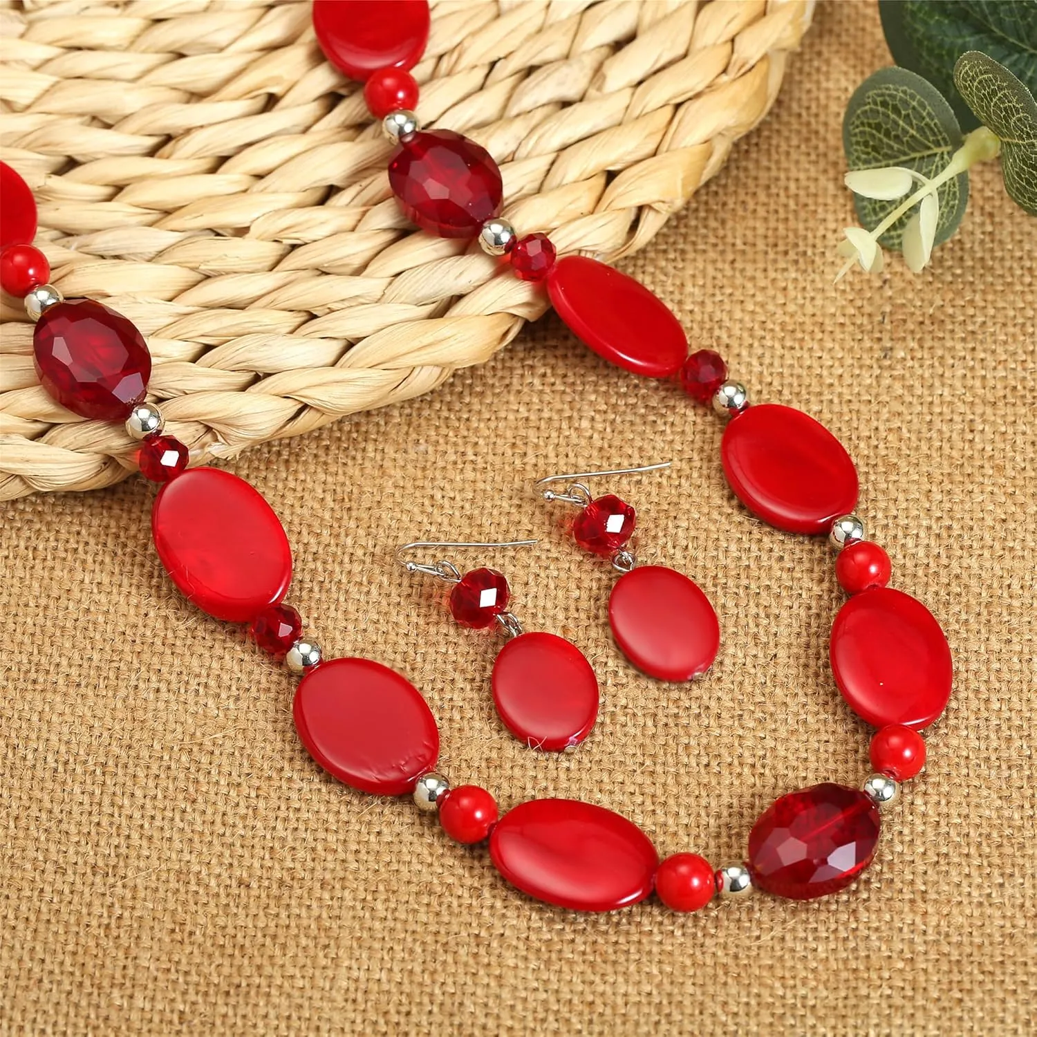 Long Beads Necklaces for Women Glass Crystal Beads Sweater Chain Statement Necklaces with Colorful Beads Fashion Jewelry Necklace and Earrings Set