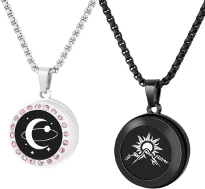 Long Distance Touch Necklaces,Vibration & Light up Remote Smart Matching Couples Necklace for Couple Long Distance Relationship Girlfriend Boyfriend Valentine's Day Xmas Gifts Black Silver Jewelry Set