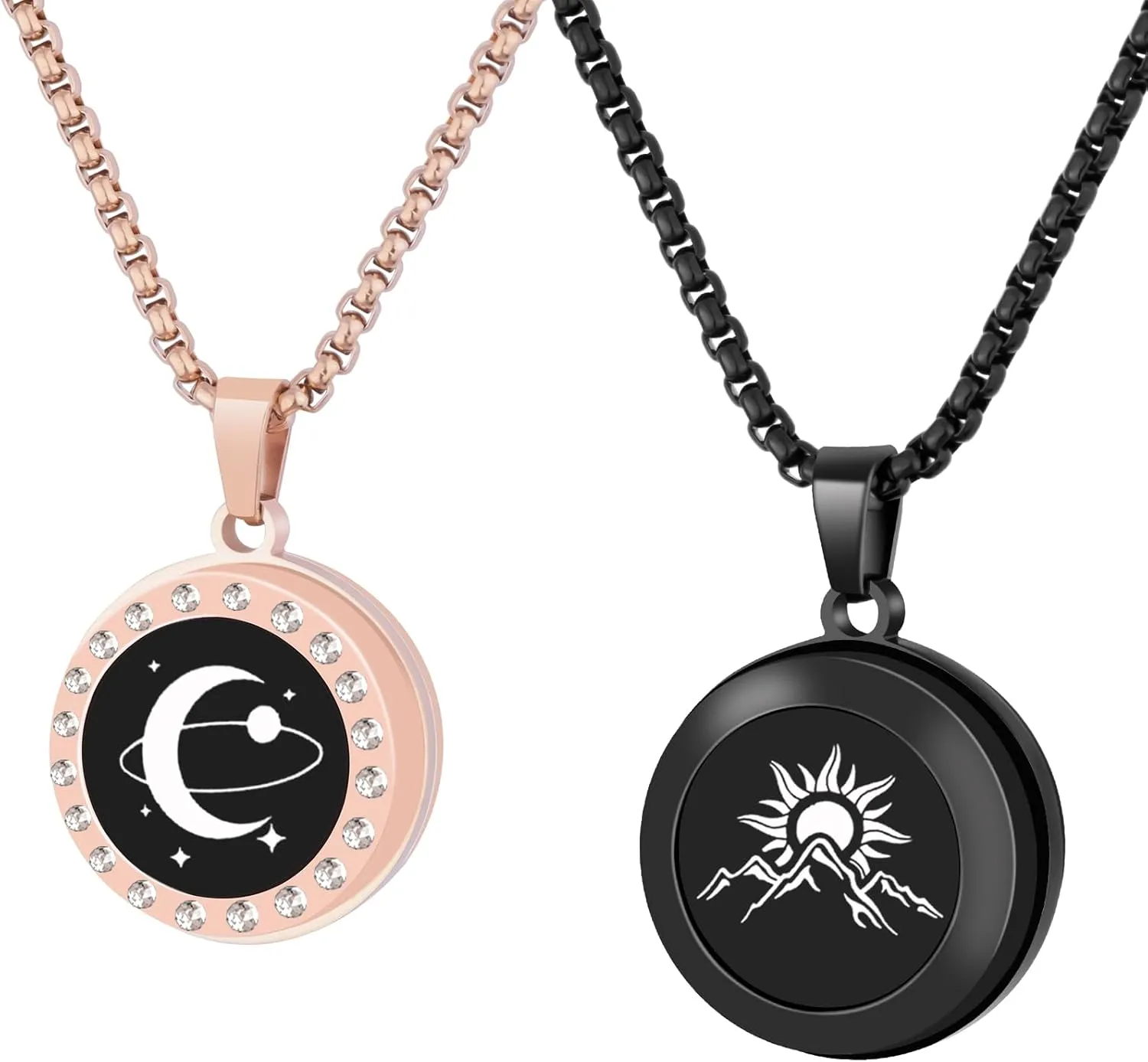 Long Distance Touch Necklaces,Vibration & Light up Remote Smart Matching Couples Necklace for Couples Long Distance Relationship Girlfriend Boyfriend Valentine's Day Xmas Gifts Black Gold Jewelry Set
