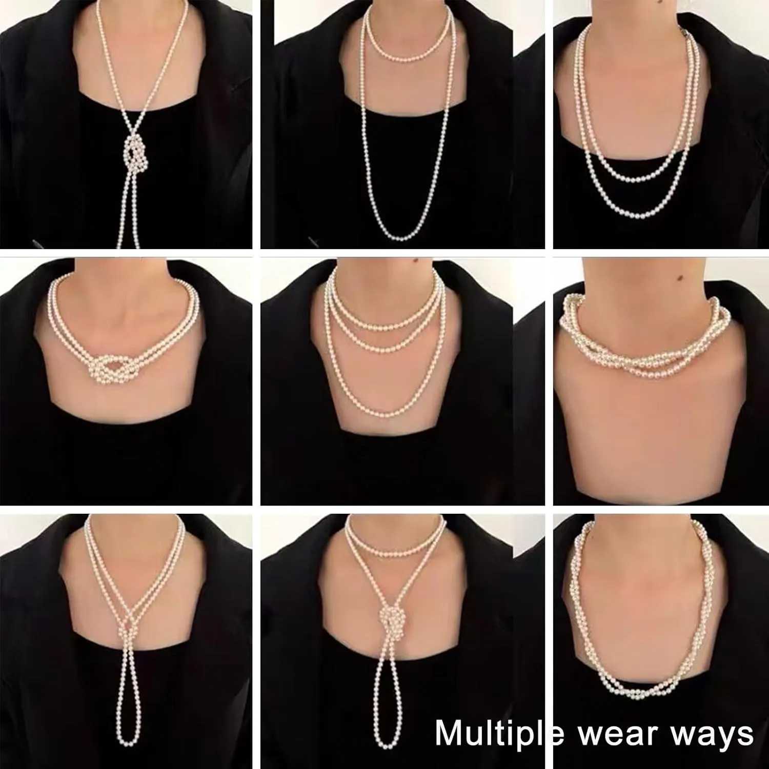 Long Pearl Necklaces for Women Faux Pearl Dangle Necklace Chunky Bead Layered Pearl Necklace Wedding Bridal 60" Pearl Necklace 1920s Gatsby Costume Jewelry
