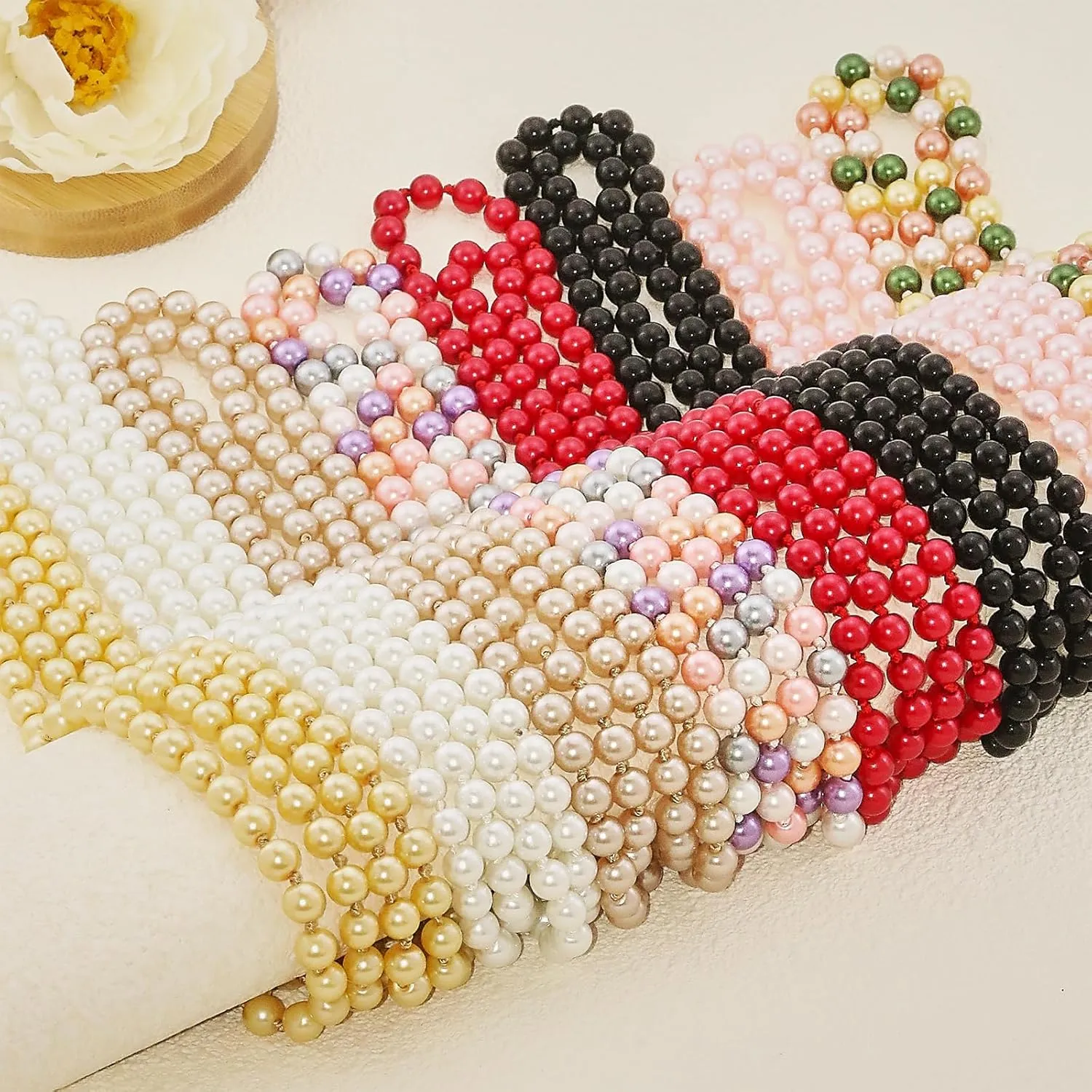 Long Pearl Necklaces for Women Faux Pearl Dangle Necklace Chunky Bead Layered Pearl Necklace Wedding Bridal 60" Pearl Necklace 1920s Gatsby Costume Jewelry