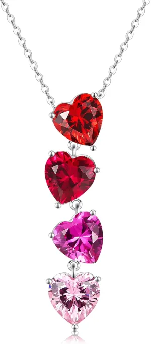 Lovans Heart Necklaces for Women 925 Sterling Silver Y Necklaces with Four Heart Shaped Cubic Zirconia Drop Pendant for Women