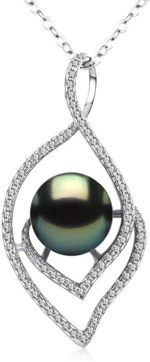 Lucky Peacock 9-10mm Genuine South Sea Tahitian Black Pearl Evil Eye Pendant Necklace 18K Gold Plated Sterling Silver - Jewelry Gifts for Women Wife Mom Daughter