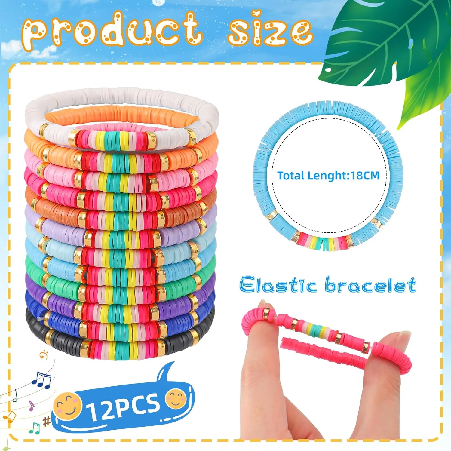 LUYI 12 Pcs 4 Style Preppy Jewelry Bracelets Set Friendship Beaded Bracelets for Women Colorful Stackable Surfer Heishi Clay Bead Bracelets Bohemian Y2K Summer Beach Bracelets