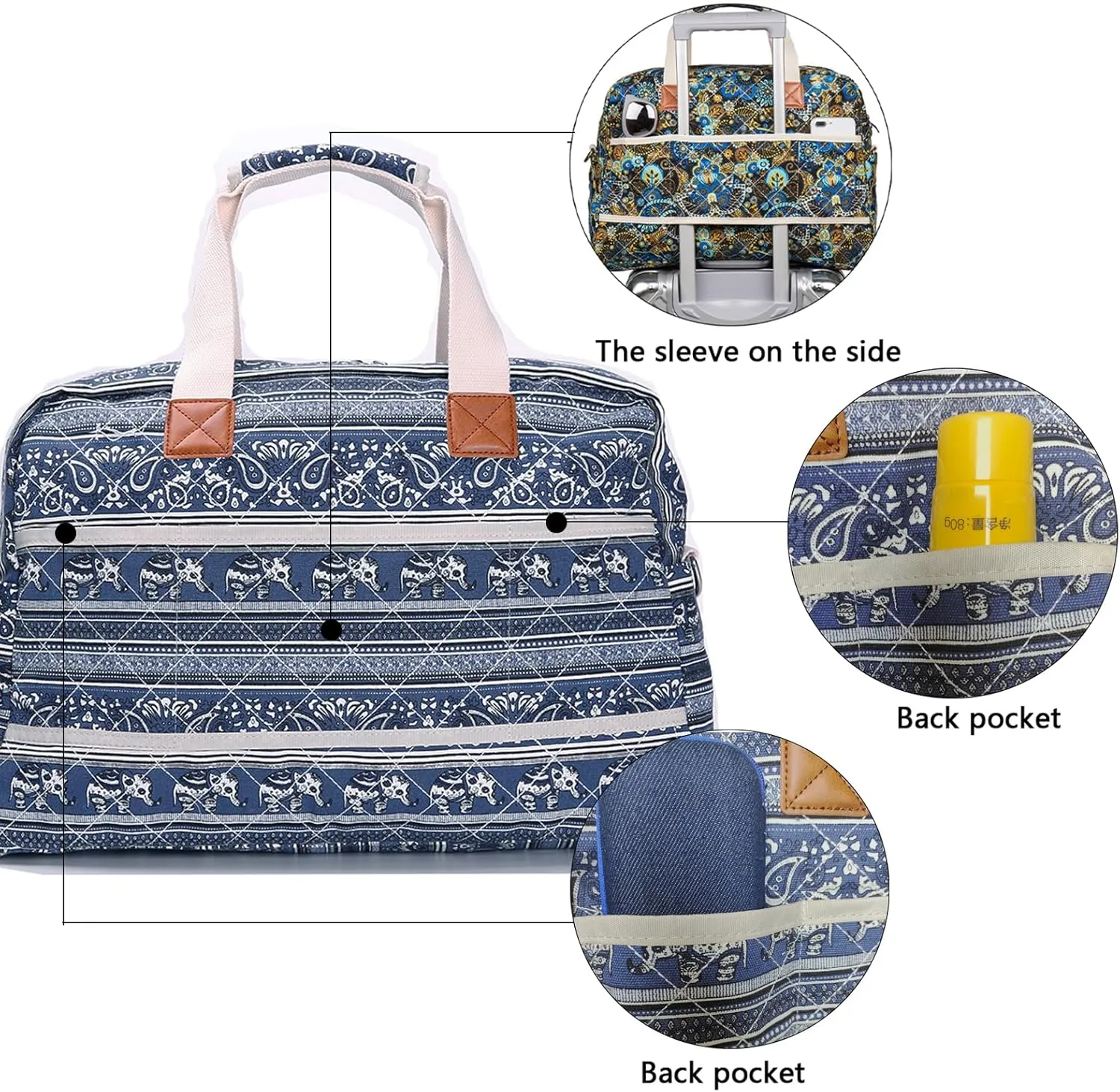 Malirona Canvas Overnight Bag Women Weekender Bag Carry On Travel Duffel Bag Floral