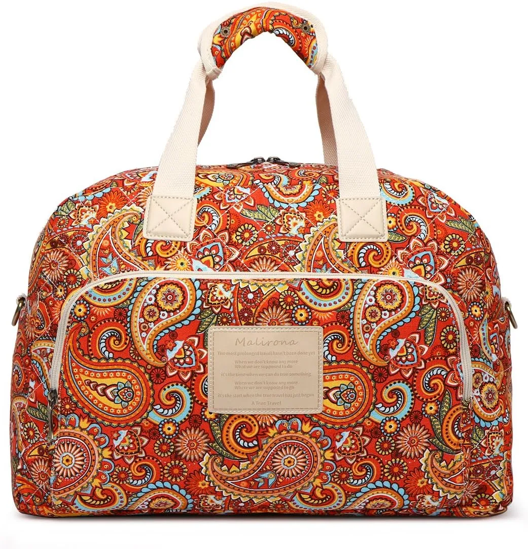 Malirona Canvas Overnight Bag Women Weekender Bag Carry On Travel Duffel Bag Floral
