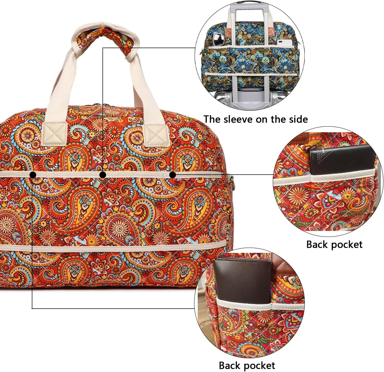 Malirona Canvas Overnight Bag Women Weekender Bag Carry On Travel Duffel Bag Floral