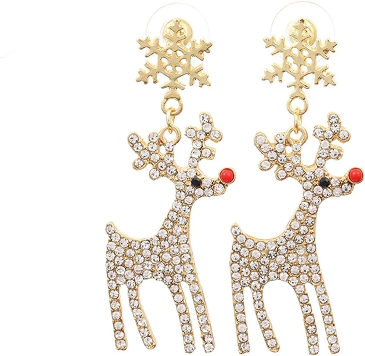 MALOYANVE Crystal Christmas Earrings Elegant Handmade Sparkly Maple Leaf Red Green Tree Reindeer Star Glitter Stud Earrings Festival Holiday Jewelry for Women Ladies