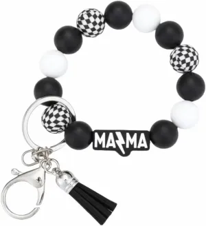 Mama Keychain Wristlet Black and White Chessboard Pattern Silicone Beaded Bracelet Key Chain for Mom MomGifts Mamagifts