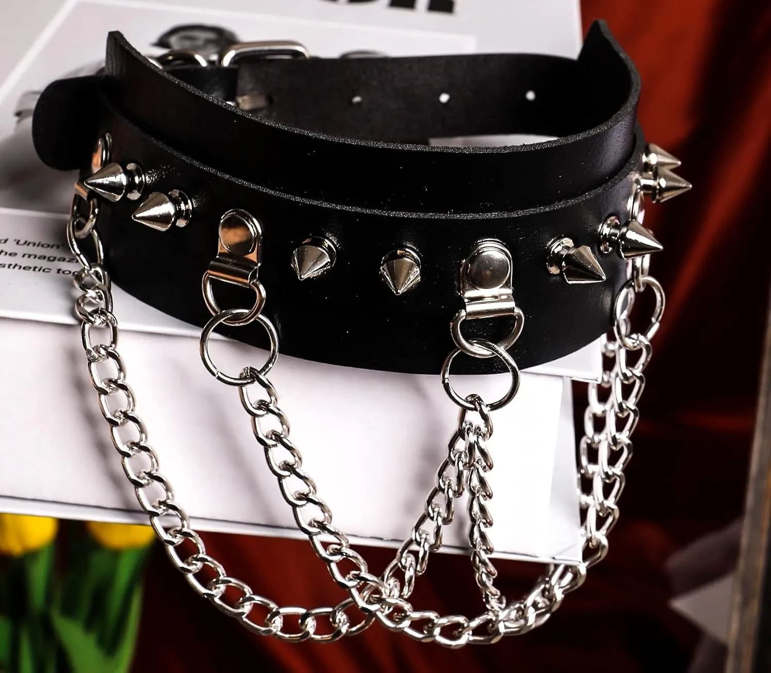 Manfnee Cool Punk Gothic Collar for Women and Men Black PU Leather Vingate Necklace Adjustable
